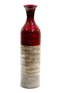 24" Spun Bamboo Bottle Vase - Metallic Red & Natural Bamboo