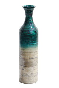 24" Spun Bamboo Bottle Vase - Metallic Teal & Natural Bamboo