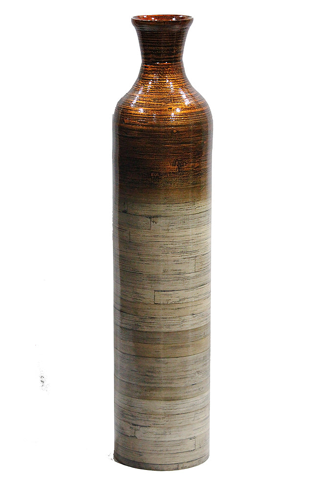 32" Spun Bamboo Bottle Vase - Bamboo In Metallic Orange & Natural Bamboo