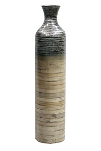 32" Spun Bamboo Bottle Vase - Bamboo In Metallic Silver & Natural Bamboo