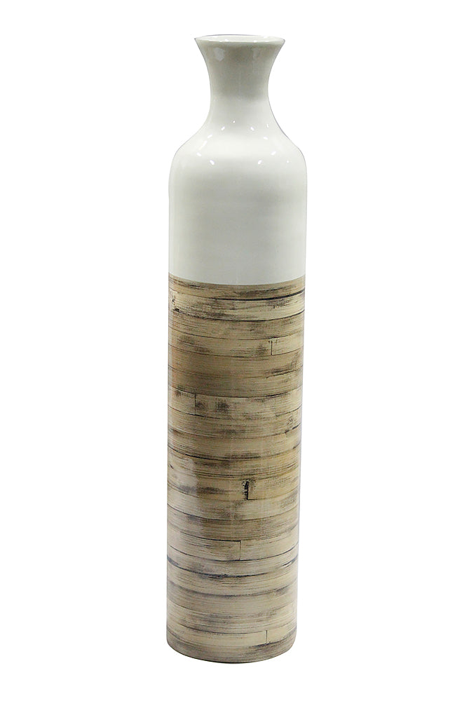 7.09" Bamboo Vase White Lacquer & Natural Bamboo