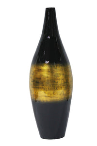 32" Spun Bamboo Floor Vase - Bamboo In Black & Gold Metallic Lacquer