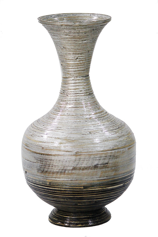 22" Spun Bamboo Vase - Bamboo In Distressed Silver And Black