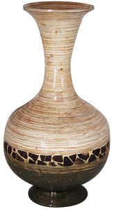 22" Spun Bamboo Vase - Bamboo In White And Gray W/ Coconut Shell