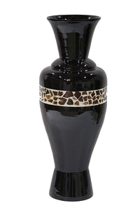 29" Spun Bamboo Floor Vase - Bamboo In Black Lacquer W/ Brown