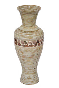 29" Spun Bamboo Floor Vase - Bamboo In Distressed White W/ Coconut