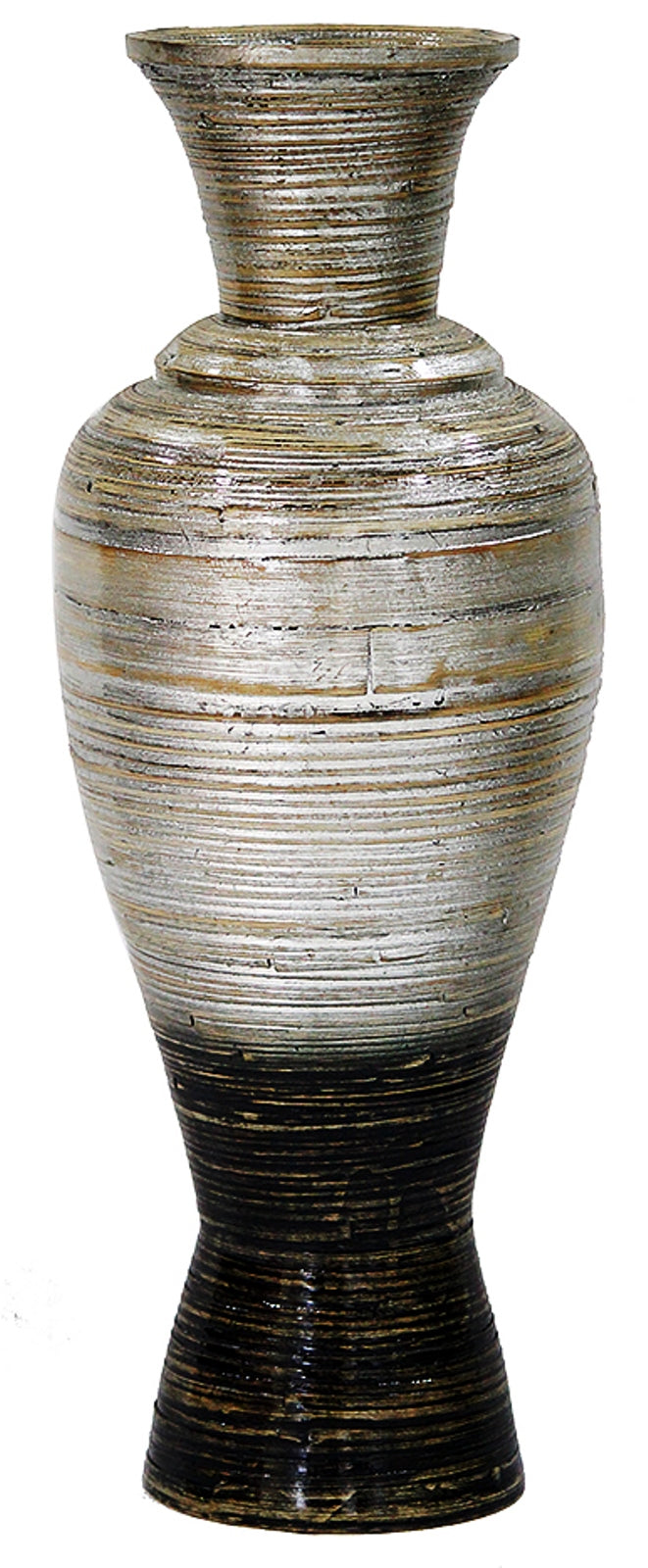 29" Spun Bamboo Floor Vase - Bamboo In Distressed Silver And Black