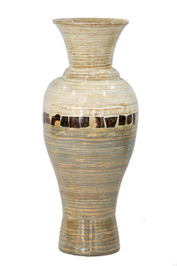 29" Spun Bamboo Floor Vase - Bamboo In White And Gray W/ Coconut