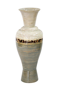 23" Spun Bamboo Vase - Bamboo In White And Gray W/ Coconut Shell