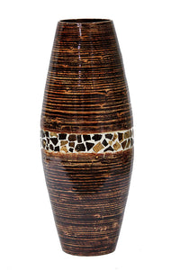 24" Spun Bamboo Vase - Bamboo In Distressed Brown W/ Brown Coconut Shell