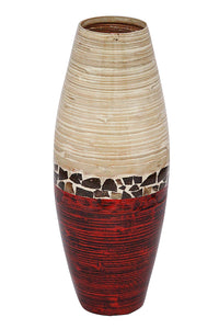 24" Spun Bamboo Vase - Bamboo In Natural Bamboo And Metallic Red W/ Coconut Shell