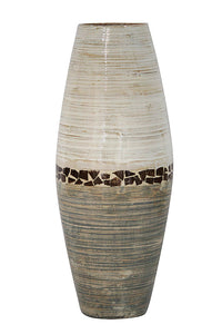 24" Spun Bamboo Vase - Bamboo In White And Gray W/ Coconut Shell