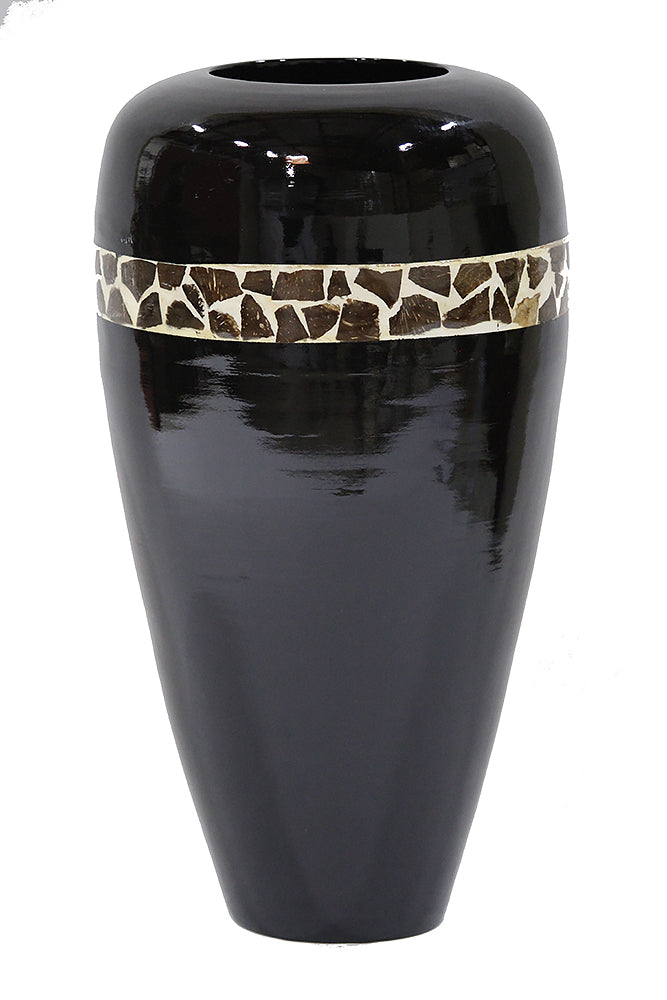 19" Spun Bamboo Vase - Bamboo In Black Lacquer W/ Brown Coconut Shell