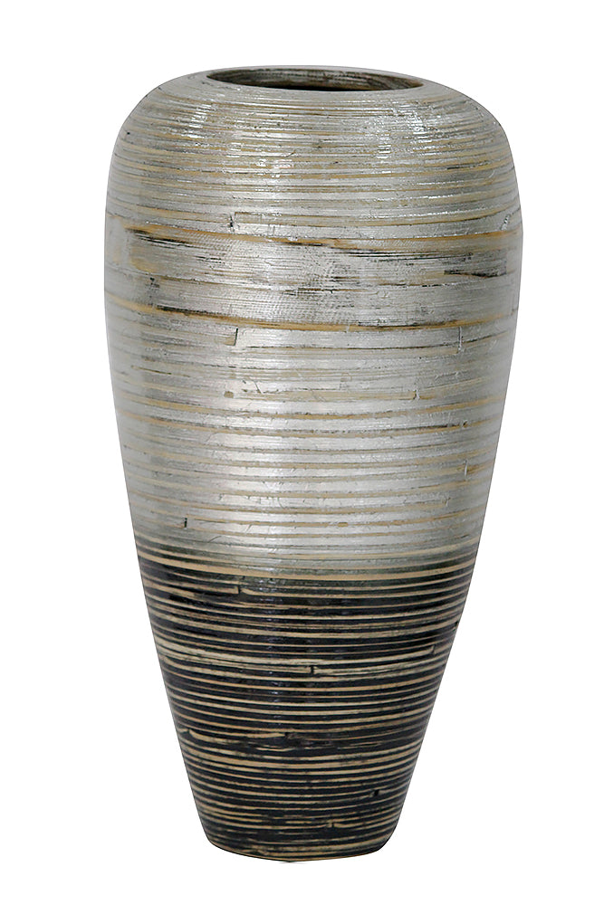 19" Spun Bamboo Vase - Bamboo In Distressed Silver And Black