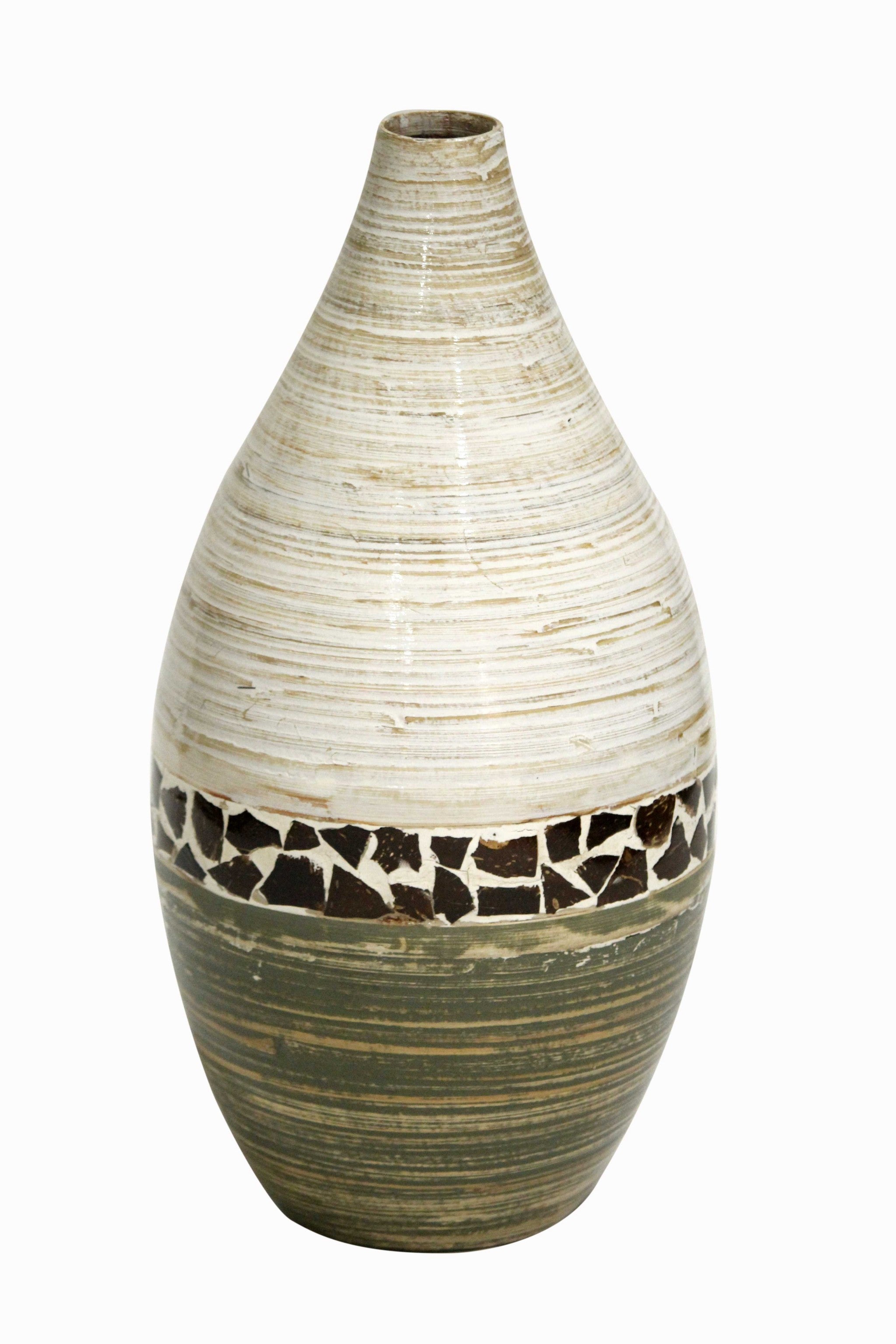 20 Spun Bamboo Vase - Bamboo In Distressed White And Green