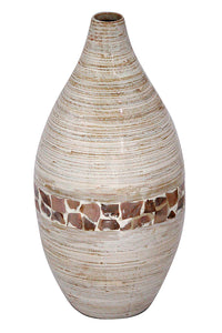 20 Spun Bamboo Vase - Bamboo In Distressed White W/ Coconut