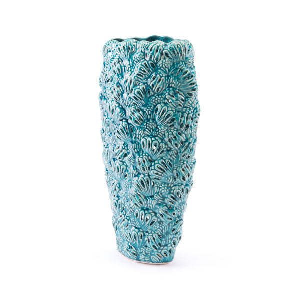 7.9" X 4.3" X 15.9" Teal Ceramic Petals Vase