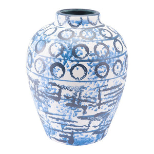 9.3" X 9.3" X 8.3" Blue And White Ceramic Vase