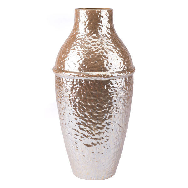 8.5" X 8.5" X 16.9" Textured Pearl Yellow Ceramic Vase