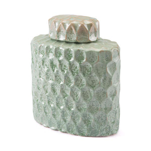 11.2" X 6.7" X 13" Green Lattice Covered Jar