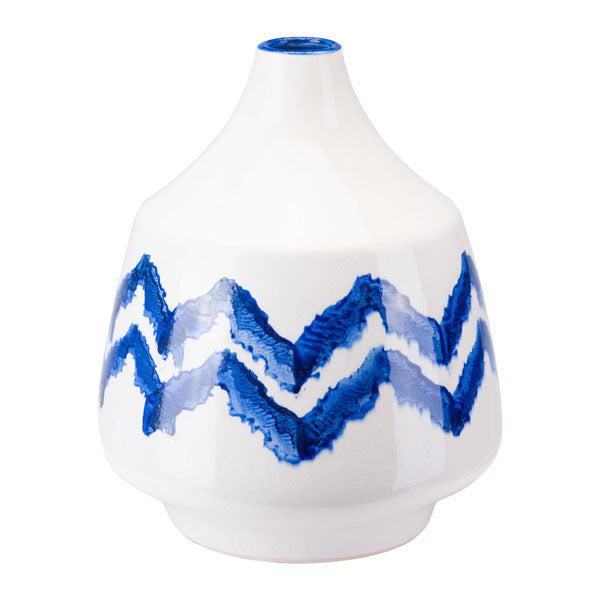 7.7" X 7.7" X 9.3" Small Cobalt Bottle With Chevron Pattern