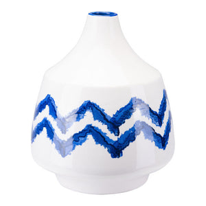 8.9" X 8.9" X 10.2" Cobalt Bottle With Bold Chevron Pattern