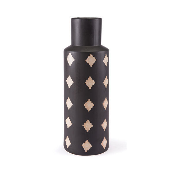 7.1" X 7.1" X 19.7" Hand-Painted Black And Beige Ceramic Bottle