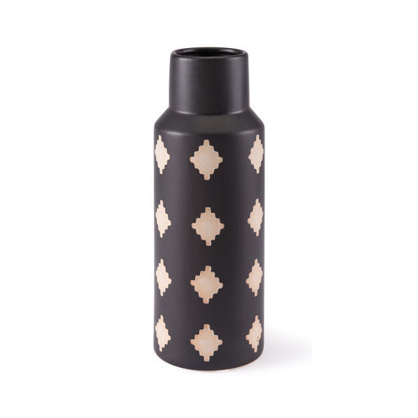 5.3" X 5.3" X 14.6" Black And Beige Ceramic Bottle