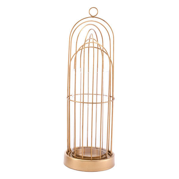 6.3" X 6.3" X 16.9" Gold Birdcage Candle Holder