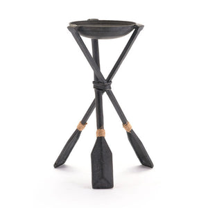 7.1" X 6.9" X 12" Black Paddle Candle Holder