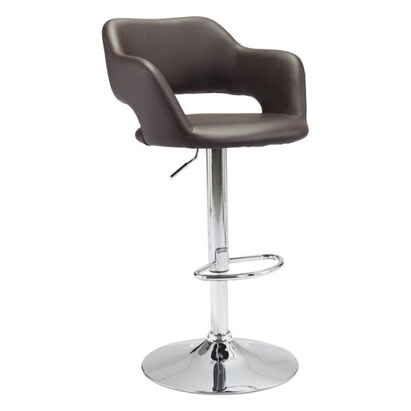 22.5" X 21.7" X 43.3" Espresso Leatherette Chromed Steel Bar Chair