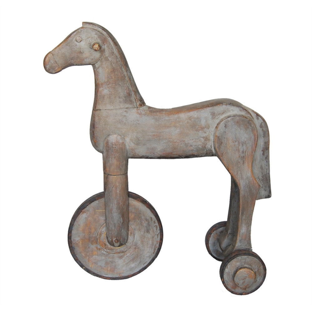 Alluring Horse With Wheel Figurine, Brown