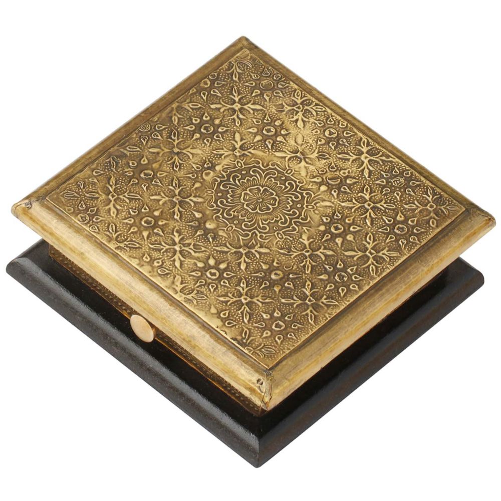 Handmade Trinket Box In Mango Wood With Embossed Brass Sheet