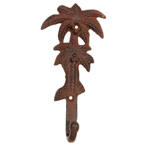 Rustic Brown Wall Mounted Palm Trees Single Hook In Cast Iron