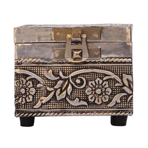 Trunk Shaped Jewelry Box In Compressed Wood With Traditional Motifs