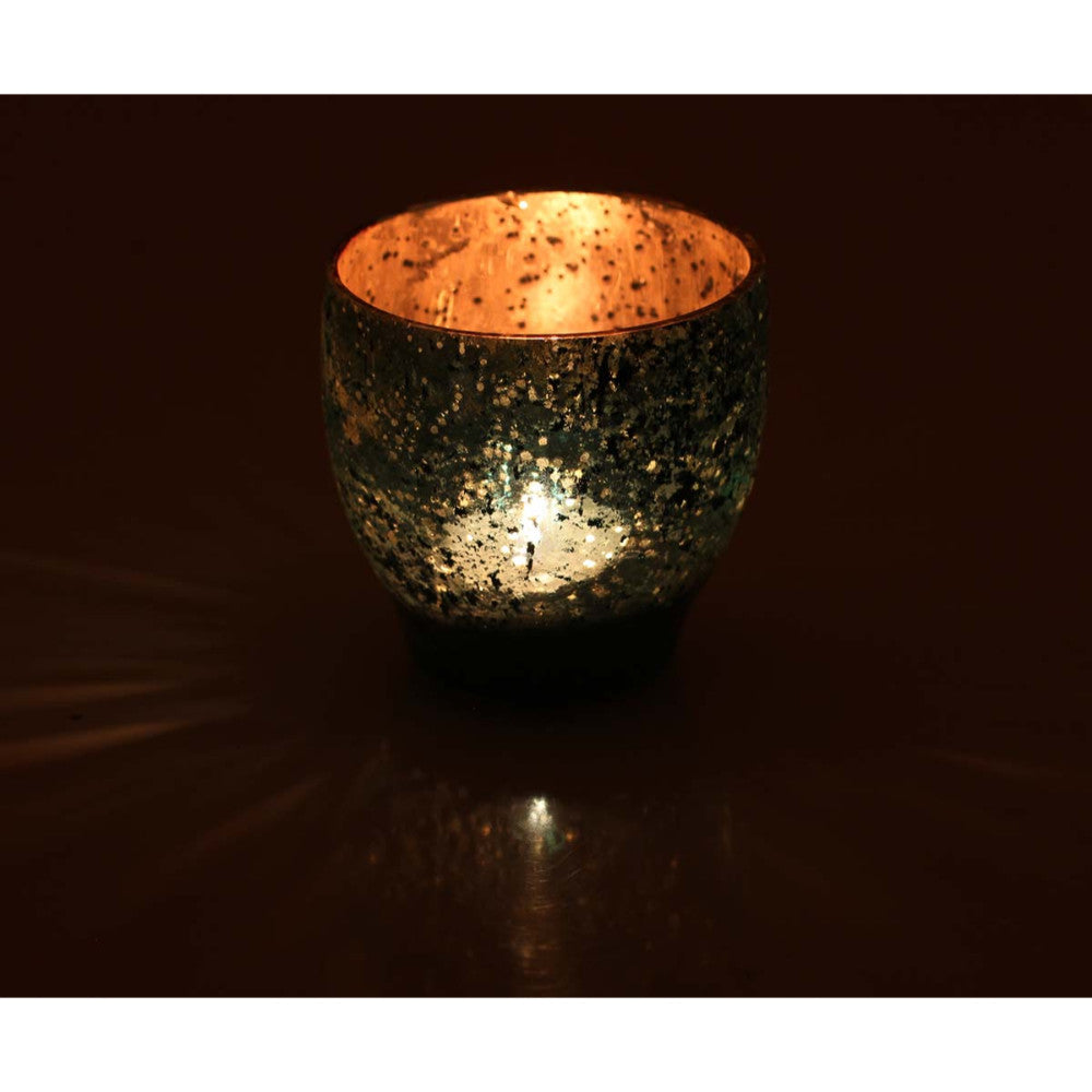 Dotted Glass Tea-Light Candle Holder In Blue & Silver Color