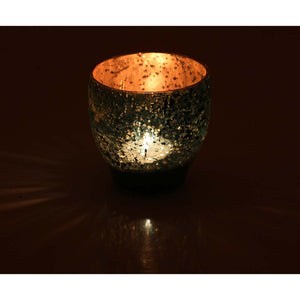 Dotted Glass Tea-Light Candle Holder In Blue & Silver Color