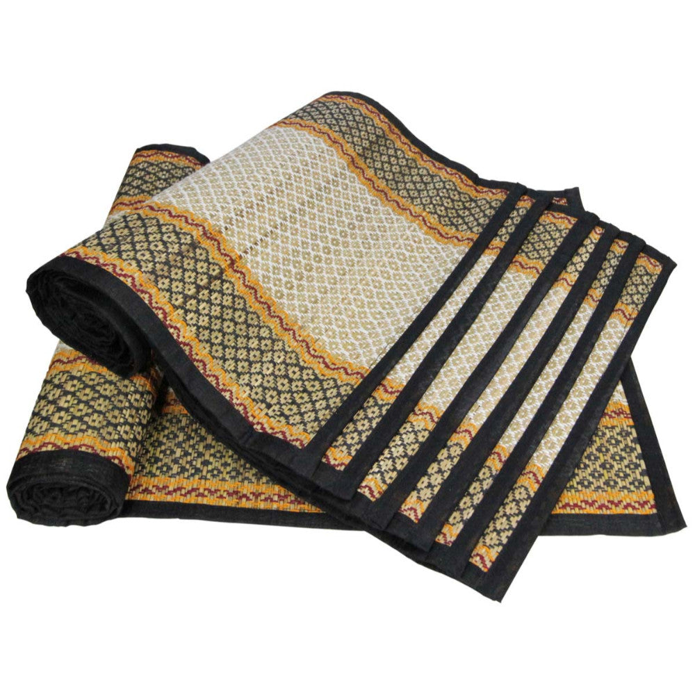 Hand-woven Placemats and Runner  Set of 6 In Grass