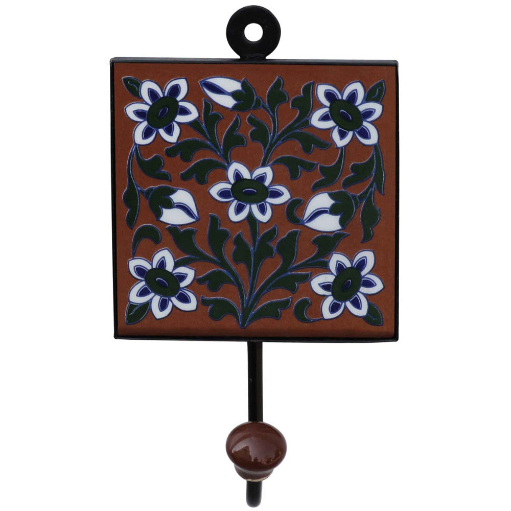 Hand Painted Square Ceramic Wall Hook With Hanging Holder