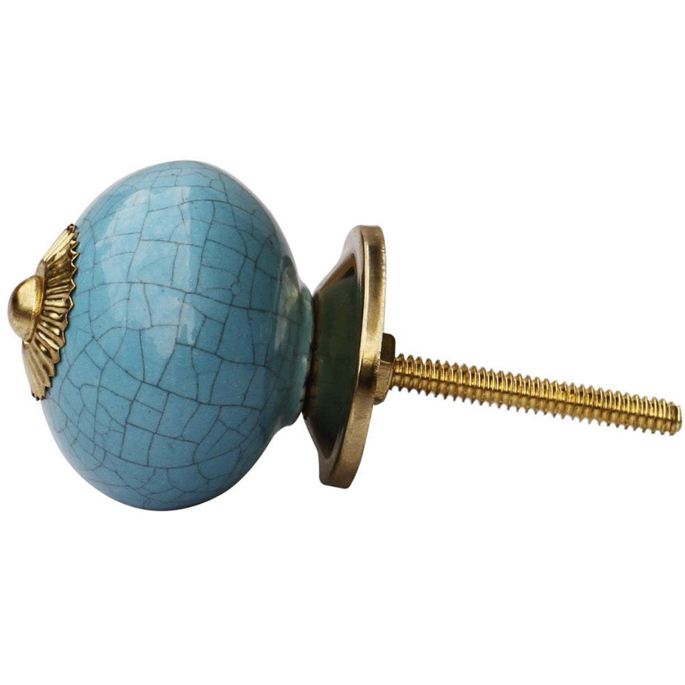 Beautiful Ceramic Knobs With Crackle Design, Blue, Set Of Two