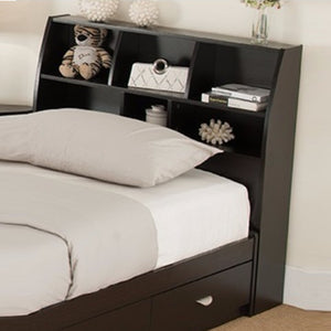 Lavish Dark Brown Finish Twin Bookcase Headboard With Six Separate Shelves