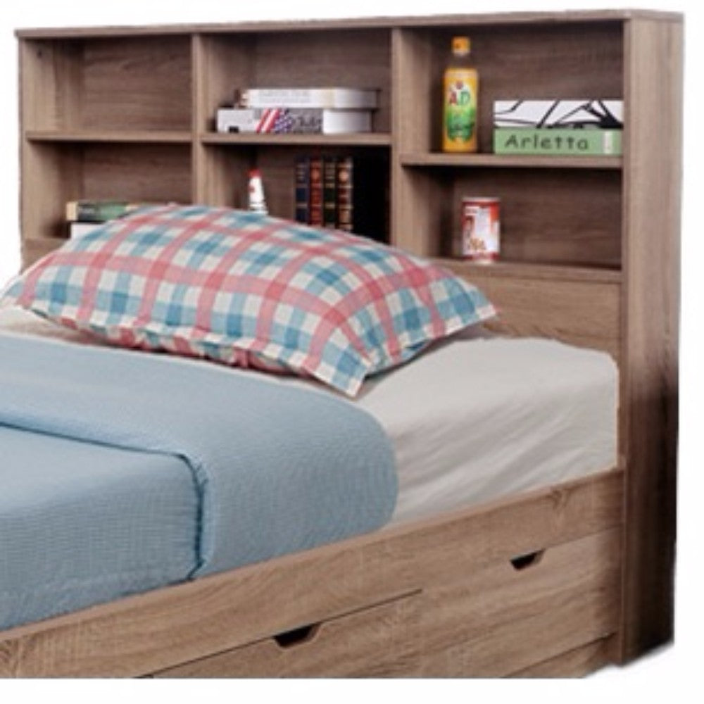 Contemporary Style Twin Size Bookcase Headboard With 6 Shelves