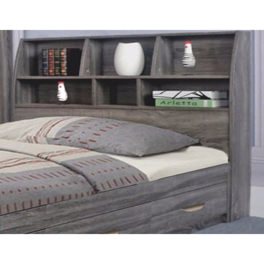 Elegant Grey Finish Full Size Bookcase Headboard With Six Shelves