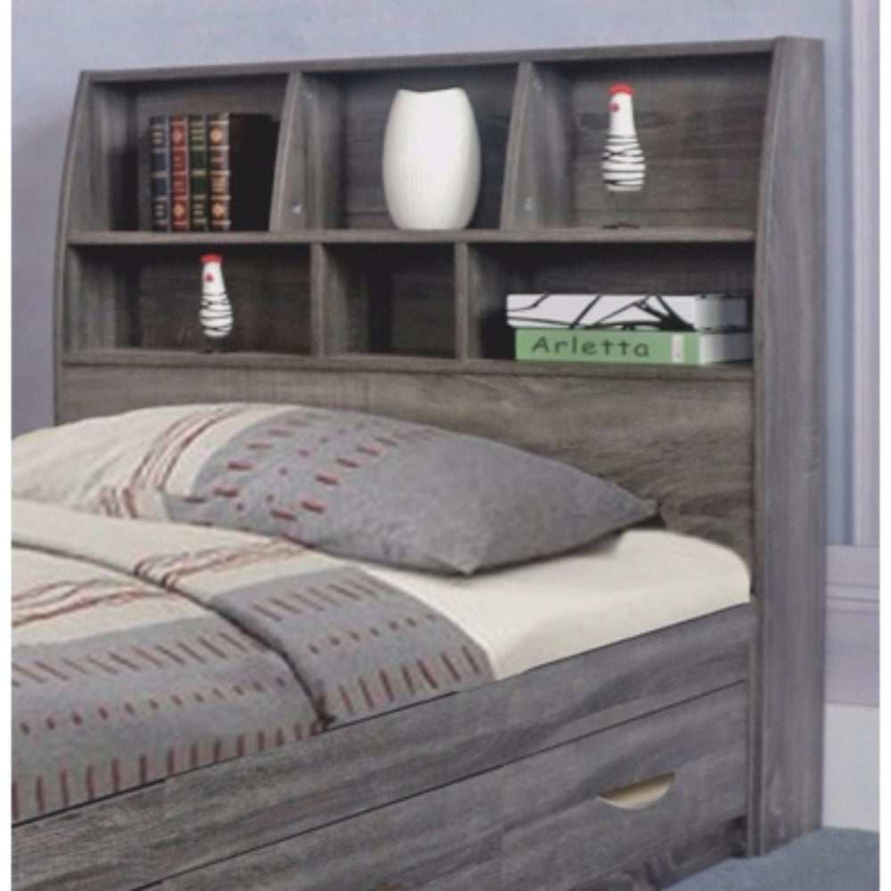 Contemporary Style Gray Finish Twin Size Bookcase Headboard With Six Shelves