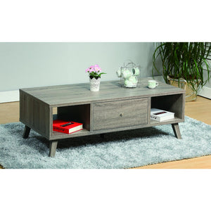 Elegant Wooden Coffee Table With Drawer, Gray