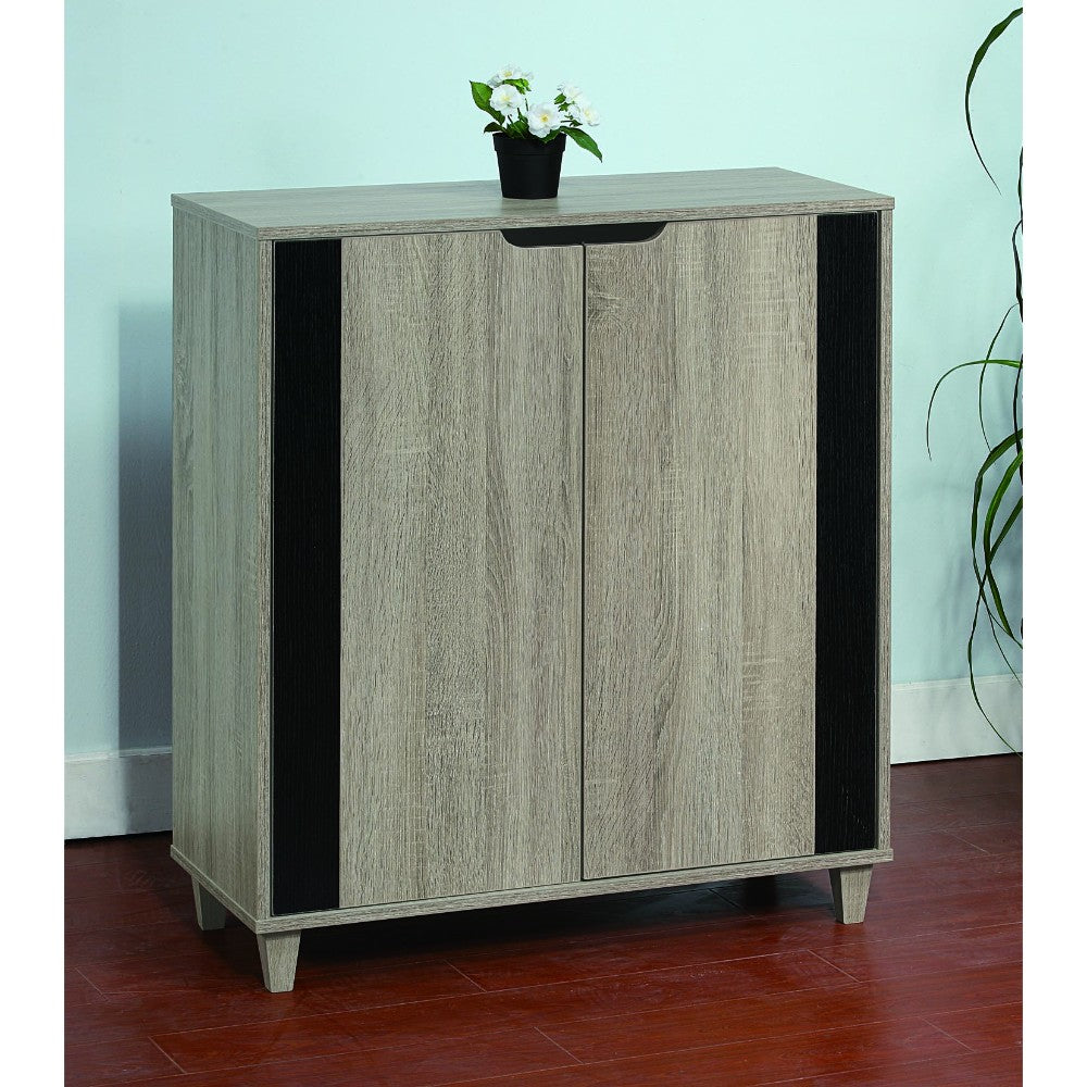 Stylish Shoe Cabinet With Cutout Handles, Black and Gray