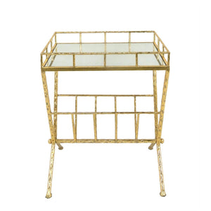 Tempting Metal & Glass Magazine Rack Accent Table, Gold