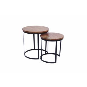 Tremendous Round Iron  Nesting Table, Brown, Set of 2