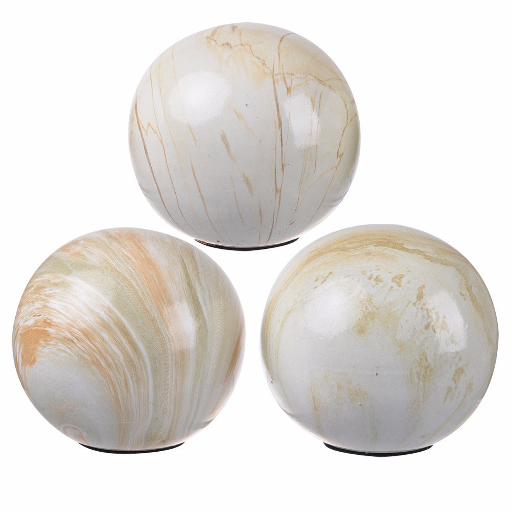 Marbleized Ball Accents, White & Brown, Set Of 3