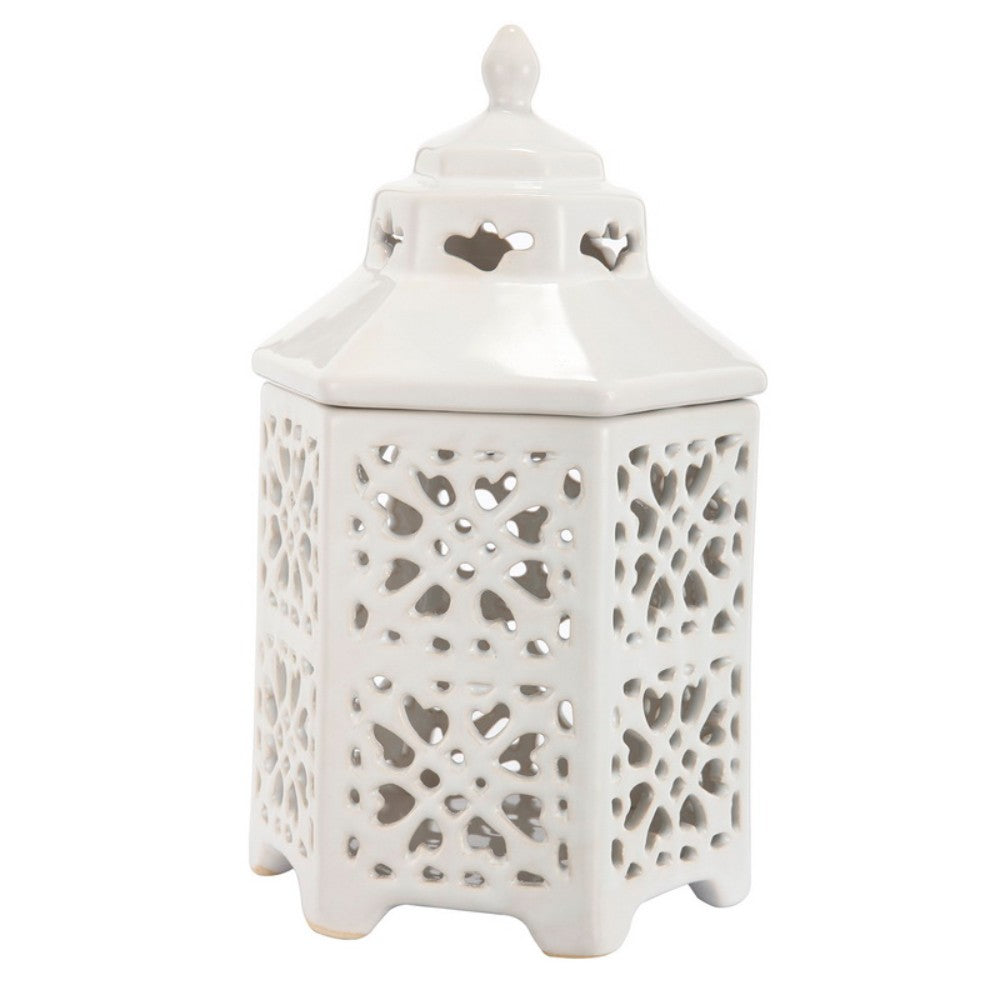 White Compact Lantern With Patterned Cutout